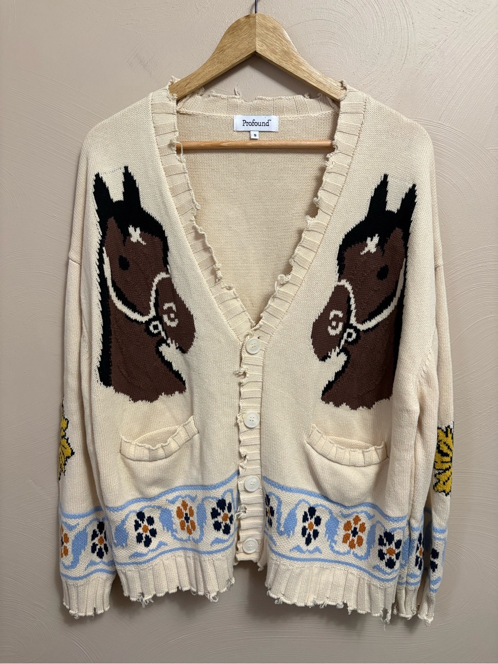 Profound Free People Oversized Floral Knit Horse Distressed Cardigan Size Small - Picture 7 of 12